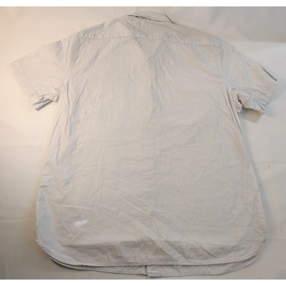 Banana Republic Mens Slim Fit Short Sleeve Button Down Shirt White Blue Dot L